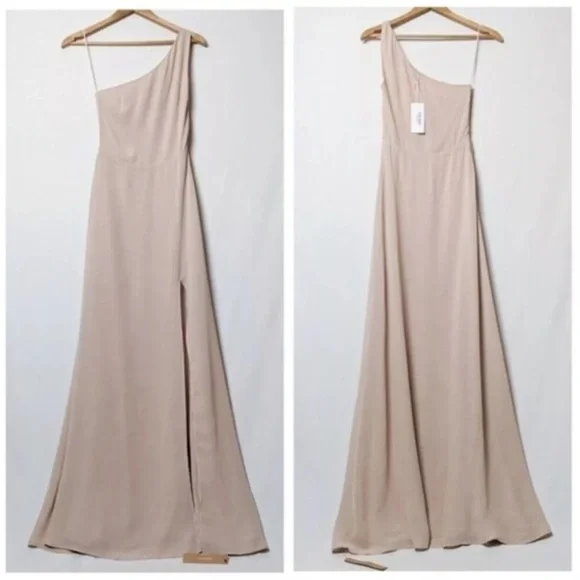 Reformation Evelyn One Shoulder Slit Maxi Dress Gown in Champagne Size 2 NWT - Picture 9 of 9